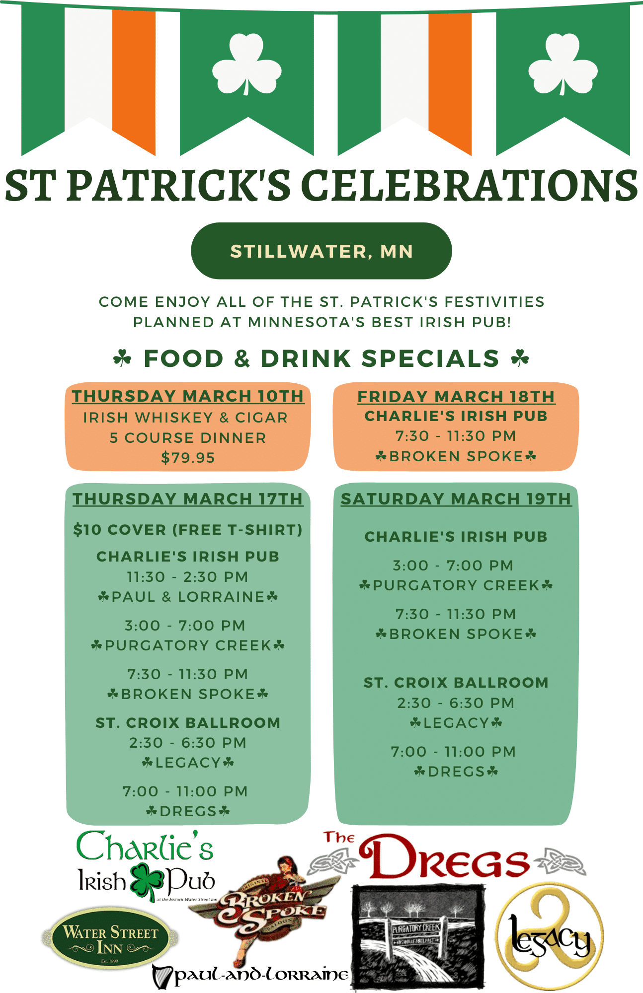 2022 St. Patricks Celebration at Water Street Inn 3 Water Street Inn a Stillwater MN Hotel & Wedding Venue