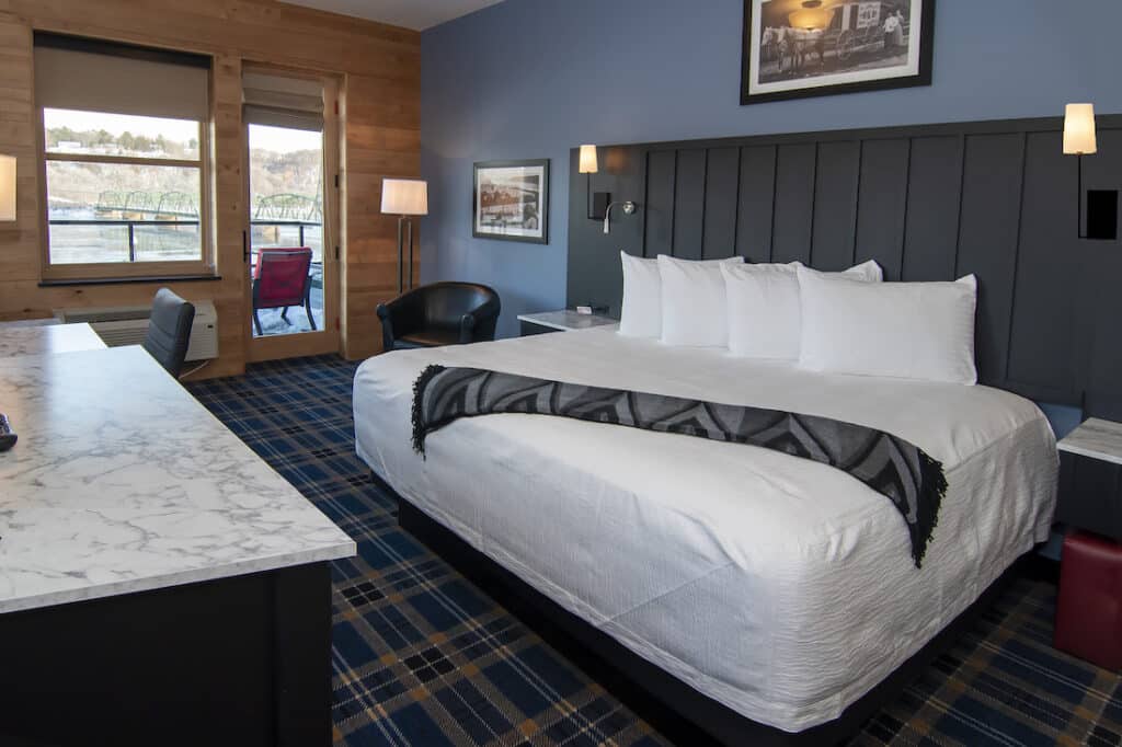 Things to do in Stillwater, photo of a lovely guest room at the Water Street Inn looking out over the historic Lift Bridge