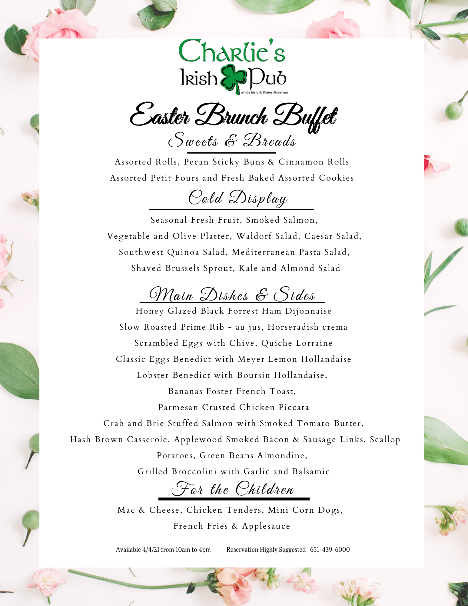 Charlies Easter Menu